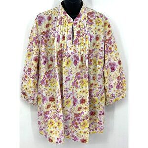 Lily Stanhope Women Blouse Top Plus Size 2X Floral Keyhole 3/4 Pleated Tunic